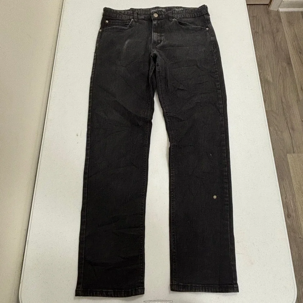 Vince Camuto Mens Straight Leg Jeans Faded Black Acid Wash 34x30 Denim Pants
